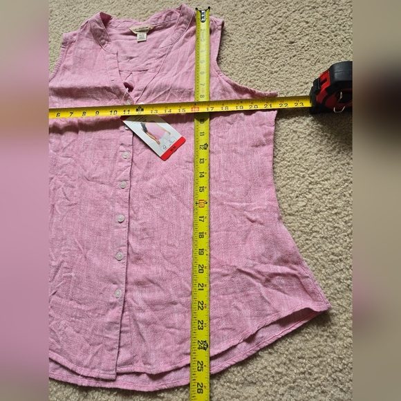 50. NWT Linen Blend Sleeveless Button Down Soft Pink Weatherproof Vintage - Picture 5 of 7